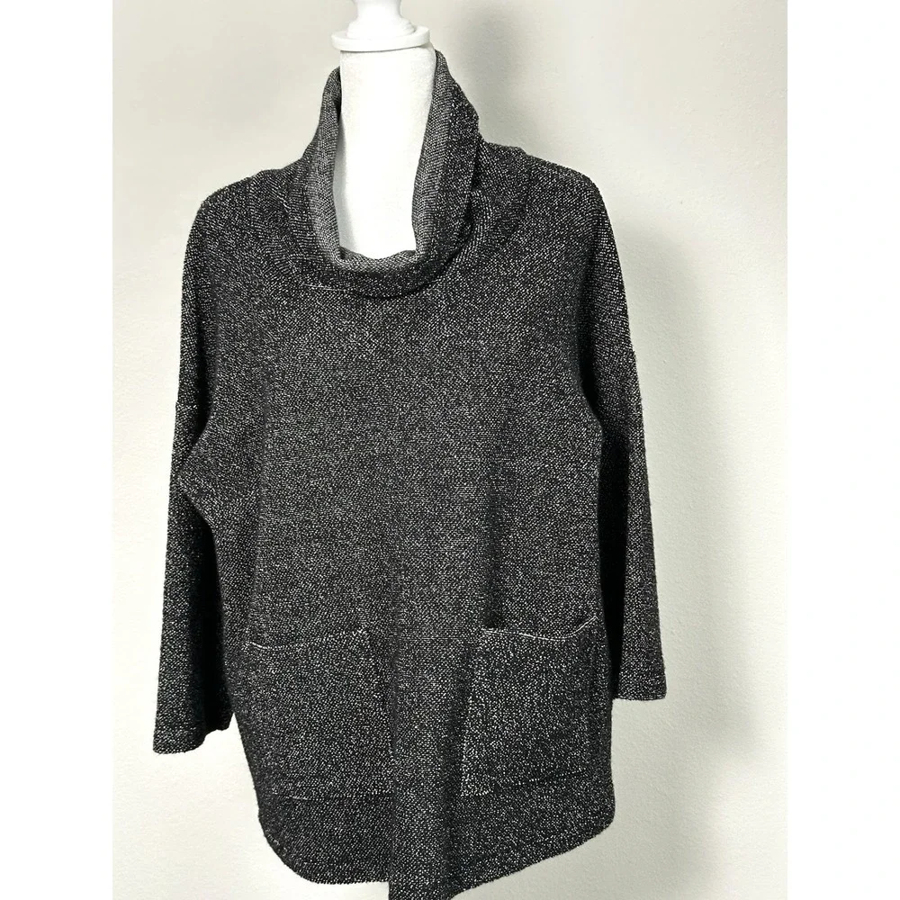 Eileen Fisher Black Speckled Tunic 2 Pockets ‎ Longsleeve Tunic Top SP